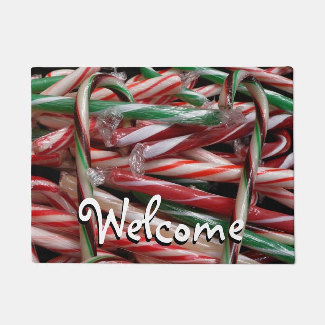 Chocolade Mint Candy Canes Vakantie Feestelijk Deurmat (Voorkant)