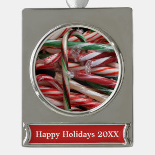 Chocolade Mint Candy Canes Vakantie Feestelijk Verzilverd Banner Ornament