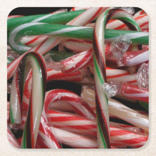 Chocolade Mint Candy Canes Vakantie Feestelijk Vierkante Kartonnen Onderzetter