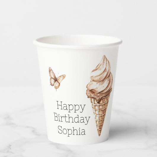 Chocolade Mocha Ice Cream Cone Verjaardag Papieren Bekers (Voorkant)