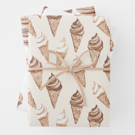 Chocolade Mocha Ice Cream Cones Verjaardag Inpakpapier Vel (In situ)