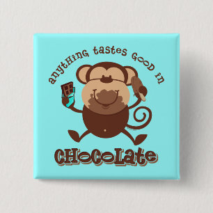 Chocolade Monkey Vierkante Button 5,1 Cm