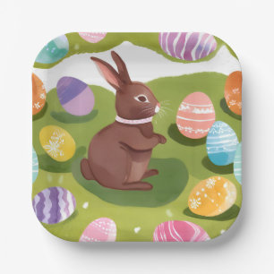 Chocolade Paashaas Mooie Lente Pastel Eieren Papieren Bordje