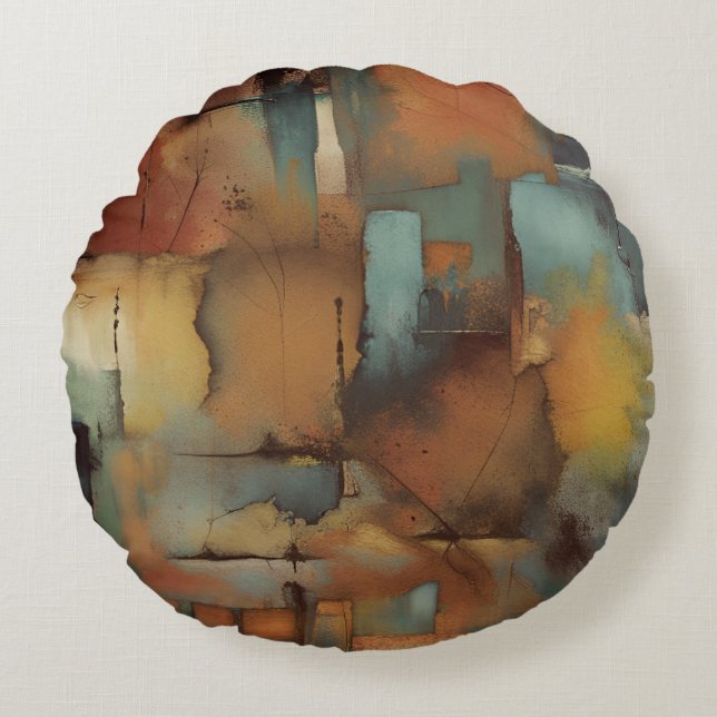 Chocolade Patchwork Abstract Rond Kussen (Voorkant)