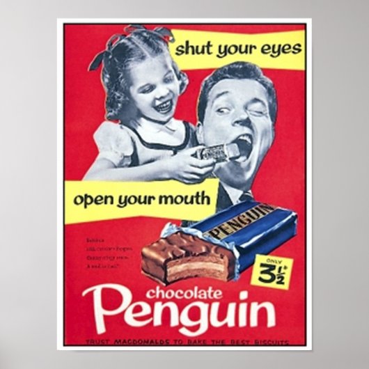 Chocolade Penguin Vintage Ad Poster (Voorkant)
