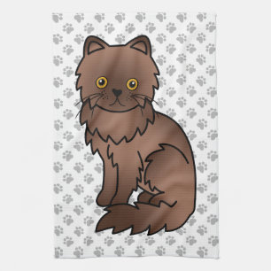 Chocolade Perzische Moppige Cartoonkat Illustratie Theedoek
