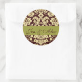 Chocolade Pistache Bruid bruidegom Damask bruiloft Ronde Sticker (Tas)