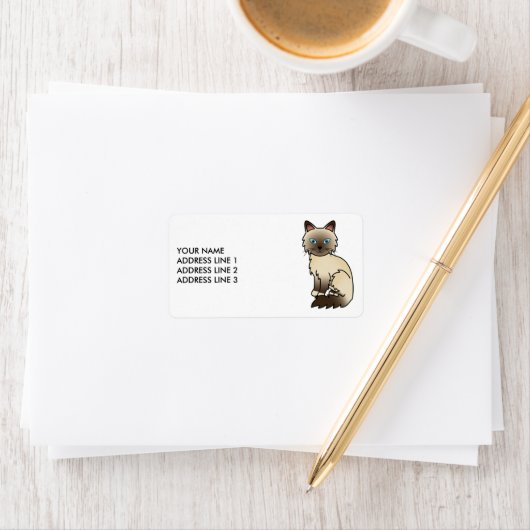 Chocolade Point Birman/Ragdoll Cat & Custom Text Etiket (Insitu)