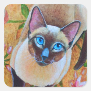 Chocolade Point Siamese Cat op Floral Rug Vierkante Sticker