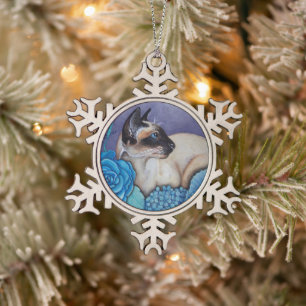 Chocolade Point Siamese Cat Tin Sneeuwvlok Ornament