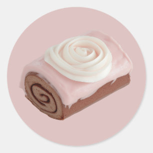 Chocolade Roll Cake met Roze Frosting Ronde Sticker