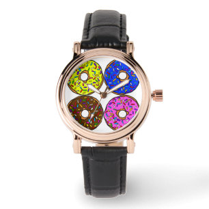 Chocolade Roze Blauw Geel Donutpatroon Horloge