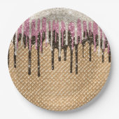 Chocolade Roze Ice Cream Cone Glitter Druppels Papieren Bordje (Voorkant)