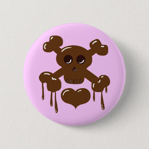 Chocolade Skull en Crossbones Ronde Button 5,7 Cm