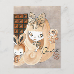 Chocolade Snoepjes En Konijn En Meisje Briefkaart