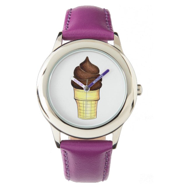 Chocolade Soft Serve Ice Cone Dessert Watch Horloge (Voorkant)
