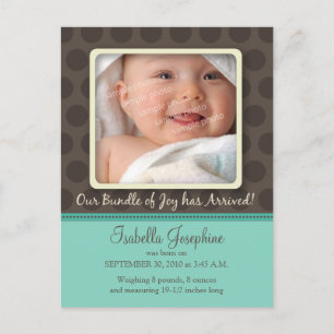 Chocolade Stippen Baby Geboorteaankondiging (aqua) Aankondigingskaart