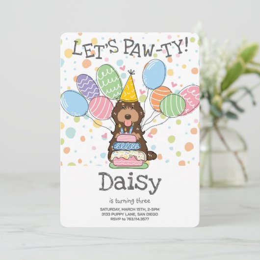 Chocolade Tan Cockapoo Cavapoo Hond Verjaardagsfee Kaart (Staand voorkant)