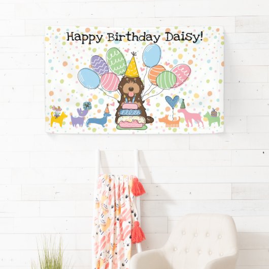 Chocolade Tan Cockapoo Cavapoo Hond Verjaardagsfee Spandoek (Insitu)