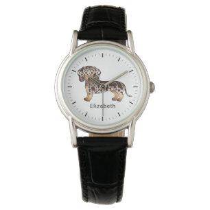 Chocolade & Tan Dapple Kortharige Dachshund & Naam Horloge