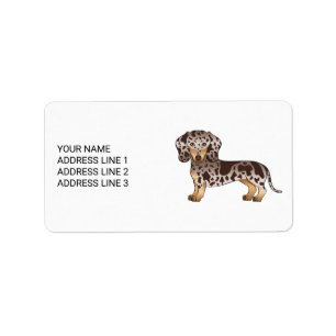 Chocolade & Tan Dapple Kortharige Dachshund & Teks Etiket