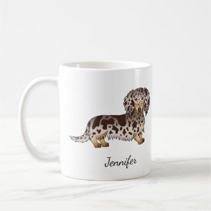 Chocolade & Tan Dapple Long Hair Dachshund & Name Koffiemok