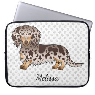 Chocolade & Tan Dapple Long Hair Dachshund & Name Laptop Sleeve