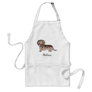 Chocolade & Tan Dapple Long Hair Dachshund & Name Standaard Schort