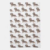 Chocolade & Tan Dapple Long Hair Dachshund Pattern Theedoek (Verticaal)