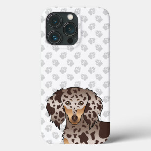 Chocolade & Tan Dapple Long Hair Dachshund & Paws iPhone 13 Pro Hoesje