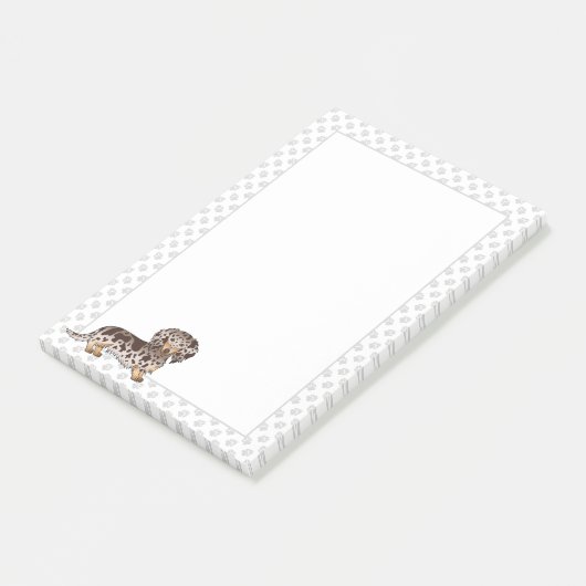 Chocolade & Tan Dapple Long Hair Dachshund & Paws Post-it® Notes (Schuin)