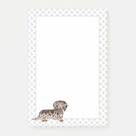 Chocolade & Tan Dapple Long Hair Dachshund & Paws Post-it® Notes (Voorkant)