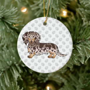 Chocolade & Tan Dapple Long Hair Dachshund & Text Keramisch Ornament