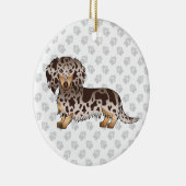 Chocolade & Tan Dapple Long Hair Dachshund & Text Keramisch Ornament (Rechts)