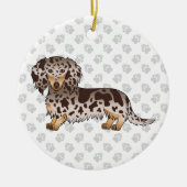 Chocolade & Tan Dapple Long Hair Dachshund & Text Keramisch Ornament (Voorkant)