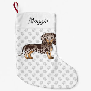 Chocolade & Tan Dapple Short Hair Dachshund & Name Kleine Kerstsok