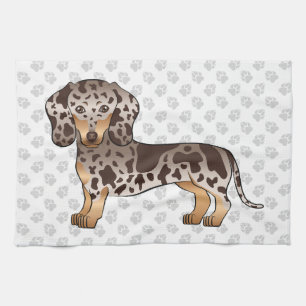 Chocolade & Tan Dapple Short Hair Dachshund & Paws Theedoek