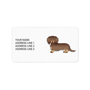 Chocolade & Tan Lange Haren Dachshond Cartoon Hond Etiket