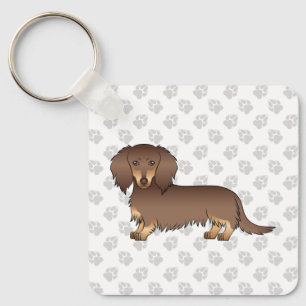 Chocolade & Tan Lange Haren Dachshund Cartoon Hond Sleutelhanger