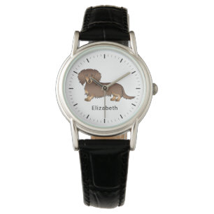 Chocolade & Tan Lange Haren Dachshund Hond & Naam Horloge