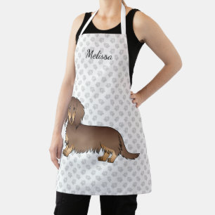 Chocolade & Tan Lange Haren Dachshund Hond & Naam Schort