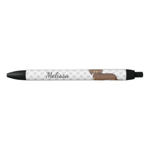 Chocolade & Tan Lange Haren Dachshund Hond & Naam Zwarte Inkt Pen