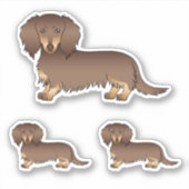 Chocolade & Tan Long Hair Dachshund Cartoon Dogs Sticker (Voorkant)
