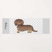 Chocolade & Tan Long Hair Dachshund Dog & Name Yogamat (Voorkant (horizontaal))