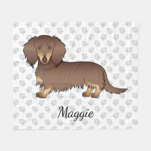 Chocolade & Tan Long Hair Dachshund Dog & Paws Fleece Deken