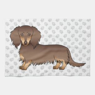Chocolade & Tan Long Hair Dachshund Dog & Paws Theedoek