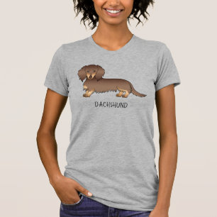 Chocolade & Tan Long Hair Dachshund Dog & Text T-shirt