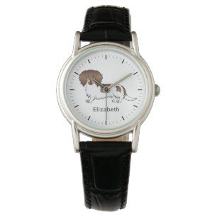 Chocolade & Tan Piebald Langharige Dachshund & Naa Horloge