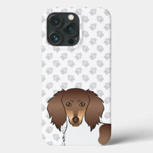Chocolade & Tan Piebald Langharige Dachshund & Poo iPhone 13 Pro Hoesje