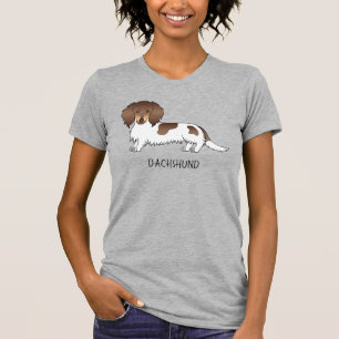 Chocolade & Tan Piebald Langharige Dachshund & Tek T-shirt